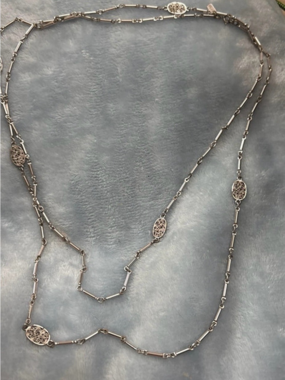 Long Silver double layered Necklace - Women's Jewelry